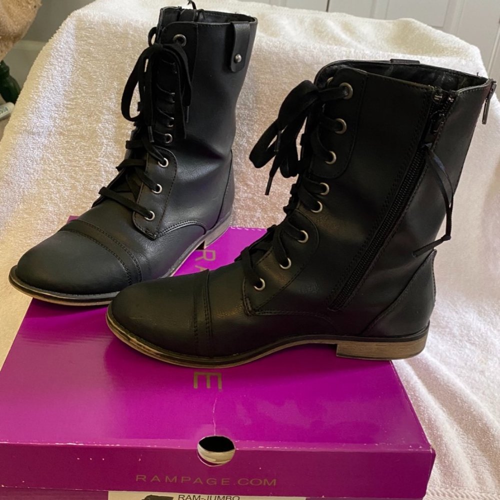 Black leather zip & lace ankle boots